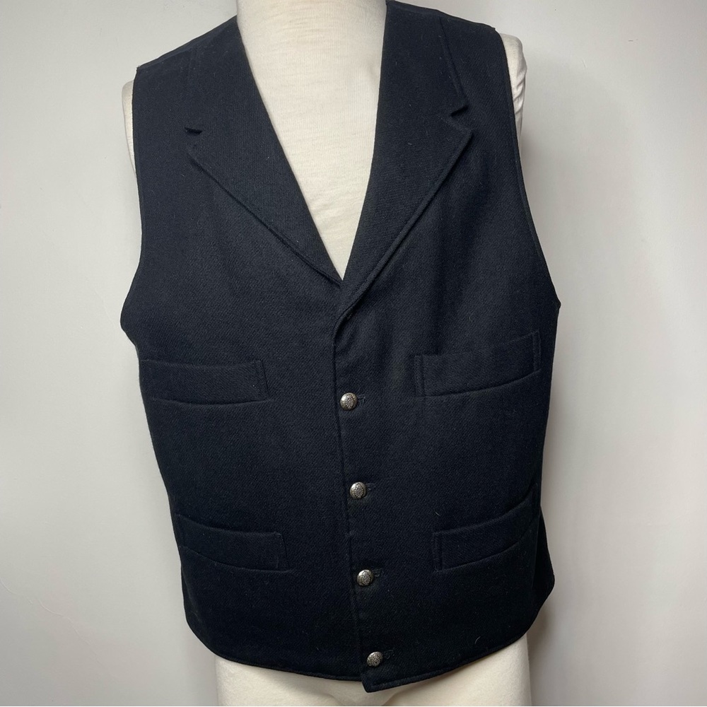 Wah Maker Western Black Wool Vest Men’s L Tall  Made In USA Cowboy